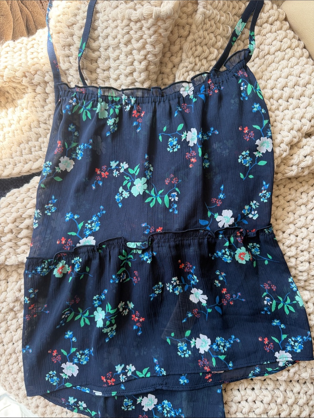Hollister Navy Floral Ruffle Camisole